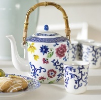 New Ralph Lauren Mandarin Blue White Oriental Tea Set 5 piece