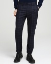 The always inspired MARC BY MARC JACOBS offers an irrefutably handsome pair of fine check plaid trousers, featuring a slim fit silhouette for modern appeal.