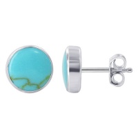 AAES060 Sterling Silver 8mm Round Shape Reconstituted Turquoise Stud Earrings