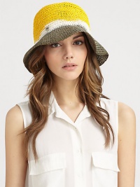 A floppy, hand-crocheted straw hat in a dip-dyed, ombré design.Paper strawBrim, about 2Imported