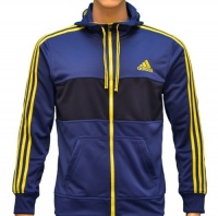 Adidas Men's Climalite Flex Hooded Sweatshirt Jacket-Navy/Slime Green-Large