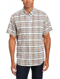 Nautica Men's Short Sleeve Slub Button Down Collar Poplin Plaid Woven