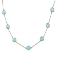 Frosted beauty. A few swirled blue chalcedony gems (10 mm) collect across a 14k gold chain to create the perfect necklace to add a little pop of color to your wardrobe. Approximate length: 16 inches.