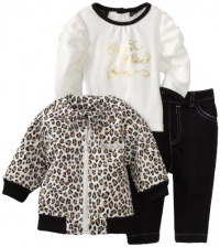 Calvin Klein Baby-girls Newborn Animal Print Jacket with Long Sleeve Tee And Jean, Assorted, 0-3 Months