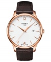 Embrace the classics with this rosy and handsome Tradition watch from Tissot.