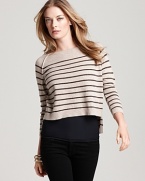 A nautical addition to your capsule collection, this Laurie B. striped sweater is cropped for new-season cool. Wear over a tee with leggings or skinnies and you're ready to hit the high seas (of style).