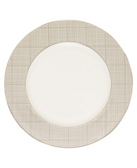 Dressed in a fine diamond grid of bronze and warm taupe, the salad plates in the Veneto collection are tailored for formal dining and everyday elegance in bone china.