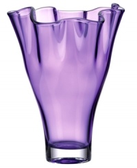 Stunning on its own, the Organics purple vase from Lenox makes an impact sans bouquet. Heavy crystal with a playful ruffled edge and vivid hue tops tables and shelves with artful elegance.