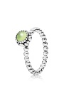 This birthstone ring features a beaded silver band with a polished peridot solitaire. Perfect worn on its own or stacked with other PANDORA pieces.