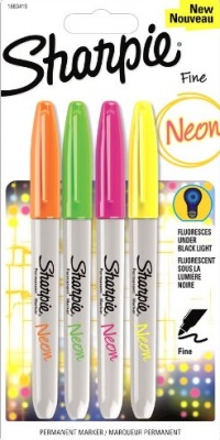 Sharpie Neon Fine Point Permanent Markers, 4 Colored Ink Markers