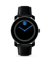 Large Movado BOLD watch with black dial with blue accents.