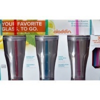 Aladdin 3 Pack of BPA Free 20oz To-Go Double Wall Plastic Tumblers with 6 Reusable Straws