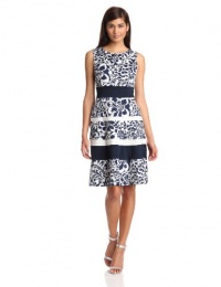 Anne Klein Women's Printed Stripe Dress, Chalk/Navy, 2