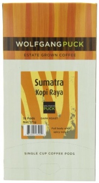 Wolfgang Puck Coffee, Sumatra Kopi Raya, Dark Roast, 18-Count Pods (Pack of 3)