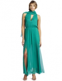 BCBGMAXAZRIA Women's Shelby Sleeveless Chiffon Gown, Emerald, Large