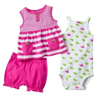 Carters Baby Girl 3 Piece Striped Tank Top, Bodysuit & Bloomers Set, Pink, 3 Months