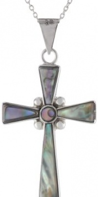 Sterling Silver Inlay Cross Pendant Necklace, 18