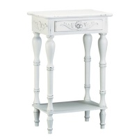 Carved Wood Shabby Top White Side Night End Table Chic