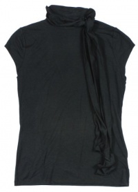 Ralph Lauren Women's Cap-Sleeve Tie-Neck Top (Black) (Large)