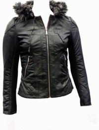 Michael Kors Leather and Nylon Jacket with Faux Fur Hood-Black-L