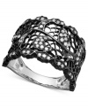 Embrace the darker side of design. Deco by Effy Collection's gothic-inspired ring resembles a spider web with its intricate cut-out edges and sparkling, round-cut diamonds (3/4 ct. t.w.). Crafted in 14k white gold and black rhodium. Size 7.