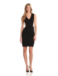 DKNYC Women's Sleeveless V-Neck Dress With Lace Back And Side Panels, Black, 10