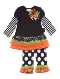 Rare Editions Girls Dotted & Striped Harvest Dress & Legging Set 4T (F773433)