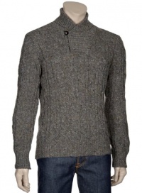 Vince Mens Rib-Knit Shawl Sweater Large L Suede Elbow Patches Gray