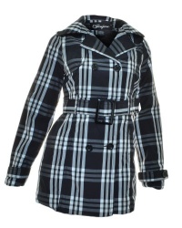 Jou Jou Juniors Plaid Double Breasted Trench Coat (Black, Medium)