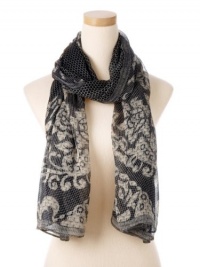 Theodora & Callum Womens Black Multi Graphic Lace Wearable Art Gauze Scarf - Black - One Size