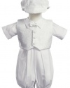 Baby Boy White Poly Cotton Christening Baptism Romper Set with Vest and Hat