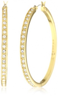 T Tahari Gold with Crystal Hoop Earrings