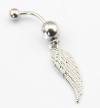 316L Stainless Steel 14G Clear Gem Flying Feather Wing Style Dangle Navel Ring Belly Bar Stud Ball Barbell Body Piercing Kit