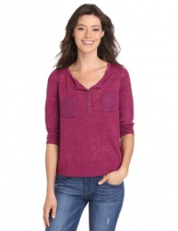 Calvin Klein Jeans Women's Essential Long Sleeve Henley, Winterberry, Large