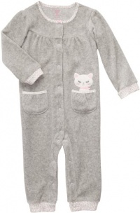 Carter's Infant Long Sleeve One Piece Velour Coverall - Happy Kitty-18 Months