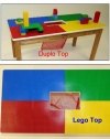 DUPLO OR LEGO COMPATIBLE PLAY TABLE WITH STORAGE POCKET & SOLID OAK WOOD LEGS AND FRAME - BUILT TO LAST--MADE IN USA!!! (Choose correct top, Duplo or Lego below - click on NEW below the detail area. That will show you sellers & types of tabletops under 