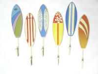 Tropical Beachy Surfboard Wall Hooks Set of 6