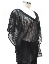 Ella Moss Black V Neck Crochet Drape Sleeve Top