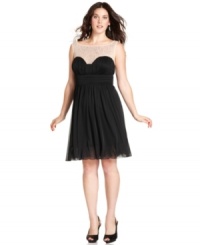 Steal the spotlight on your special night with Trixxi's sleeveless plus size dress, featuring an illusion design.