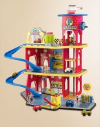 This deluxe wooden set is loaded with fun, interactive features to keep kids entertained for hours. They'll love driving cars and trucks up the winding ramp as they visit the drive-thru, the service station, even a car wash with moving scrubbers!