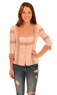 Free People Women's Lace Trim Plaid Top Washed Pink 2