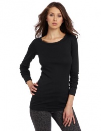 Michael Stars Women's Supima Long Sleeve Raw Edge Crew Neck Tee, Black, One Size