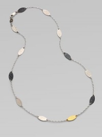 From the Willow Collection. This elegant chain stationed with leaves of hammered metal - white and blackened sterling silver and 24k yellow gold - is at once modern and earthy.Sterling silver 24k yellow gold Chain length, about 16 Pelican clasp Imported