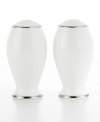 Pure refinement simply stated, the Mikasa Cameo Platinum dinnerware and dishes collection is shear elegance in classic form. Dazzling white china is delicately embellished with platinum band detailing. The understated style of these salt and pepper shakers works as well with other patterns as it does with the coordinating collection.