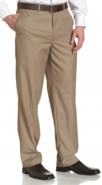 Louis Raphael ROSSO Men's Poly Viscose Super 150S Luxe Twill Hidden Extension Flat Front Dress Pant,Taupe,44x32