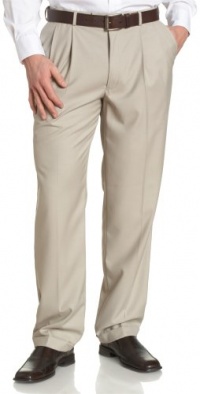 Louis Raphael ROSSO Men's Poly Viscose Super 150S Luxe Twill Hidden Extension Pleated Dress Pant,Stone,36x32