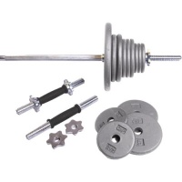 Standard 160 lbs. Barbell Set w Threaded Ends in Gray Finish