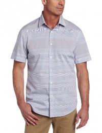 Perry Ellis Men's Short Sleeve Horizontal Engineered Stripe Woven