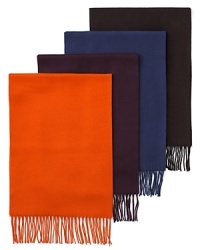 Wrap up when old man winter rears his head with this solid scarf design, featuring fringed ends for a classic touch.