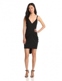 BCBGMAXAZRIA Women's Terrianne Deep V-Neck Draped Dress, Black, Small